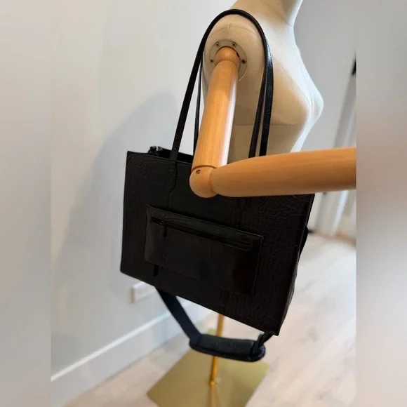 BEIS Black Croc-Embossed Tote Bag – Structured Work/Travel - Picture 7 of 11